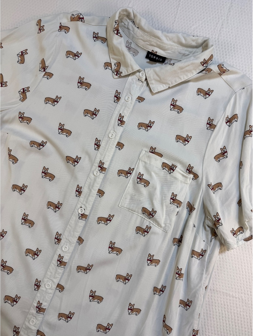 Torrid Size 2 Corgi Dog Print Challis Button Up Shirt Novelty Cottagecore